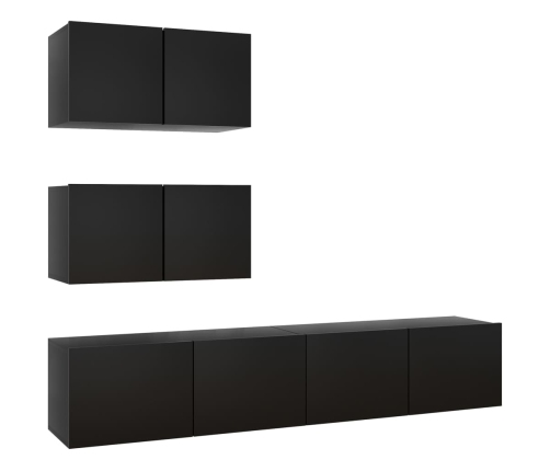 Set de muebles de salón TV 4 piezas madera de ingeniería negro