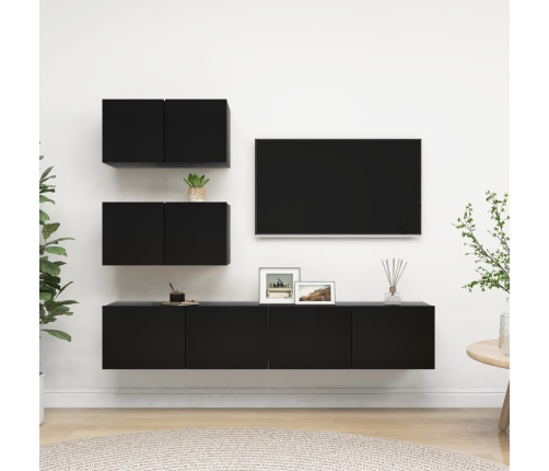 Set de muebles de salón TV 4 piezas madera de ingeniería negro