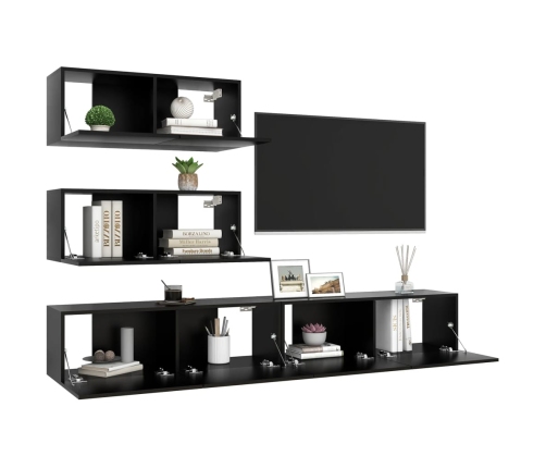 Set de muebles de salón TV 6 pzas madera de ingeniería negro