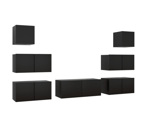 Set de muebles de salón TV 7 piezas madera ingeniería negro