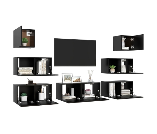 Set de muebles de salón TV 7 piezas madera ingeniería negro