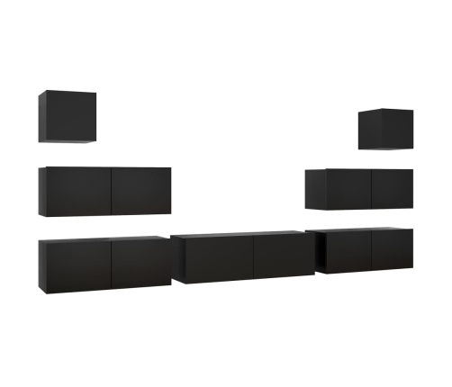 Set de muebles de salón TV 7 piezas madera ingeniería negro