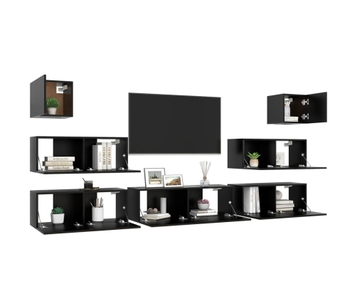 Set de muebles de salón TV 7 piezas madera ingeniería negro