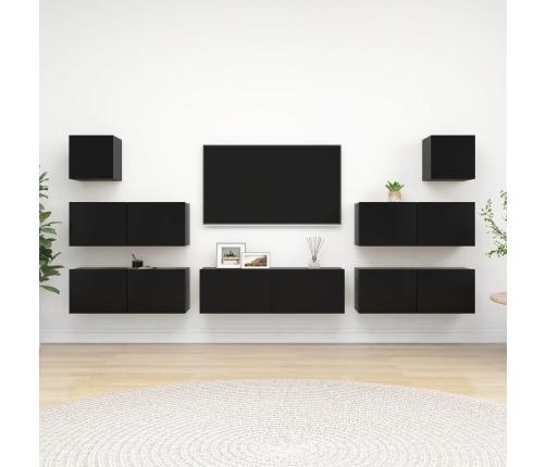 Set de muebles de salón TV 7 piezas madera ingeniería negro