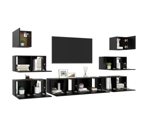 vidaXL Juego de mueble para TV de 8 piezas aglomerado negro