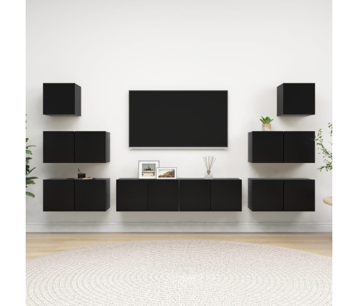 vidaXL Juego de mueble para TV de 8 piezas aglomerado negro