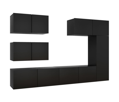 Juego de muebles de TV 6 piezas madera contrachapada negro