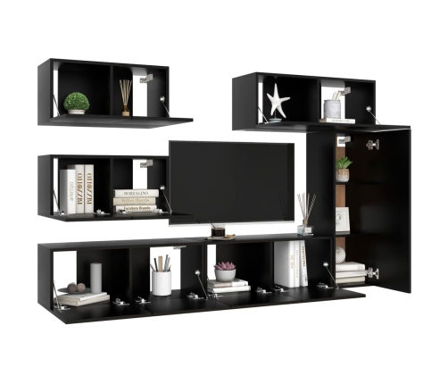 Juego de muebles de TV 6 piezas madera contrachapada negro