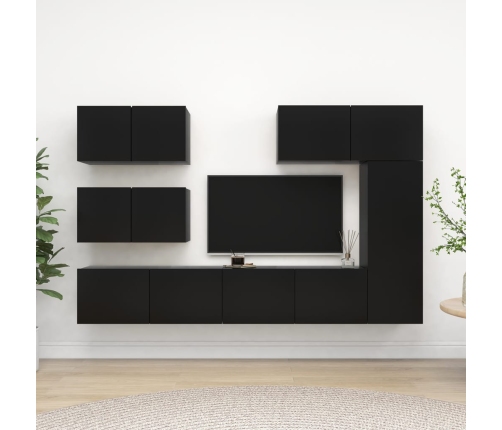 Juego de muebles de TV 6 piezas madera contrachapada negro