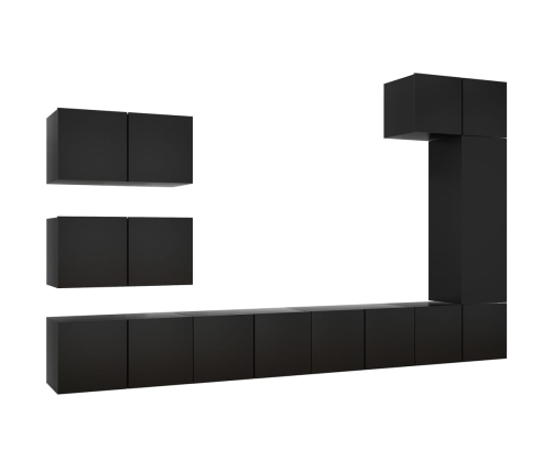 Set de muebles de salón TV 8 piezas madera ingeniería negro