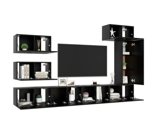 Set de muebles de salón TV 8 piezas madera ingeniería negro