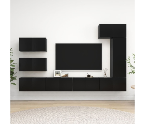 Set de muebles de salón TV 8 piezas madera ingeniería negro