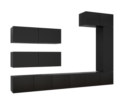 Set de muebles de salón TV 7 piezas madera de ingeniería negro