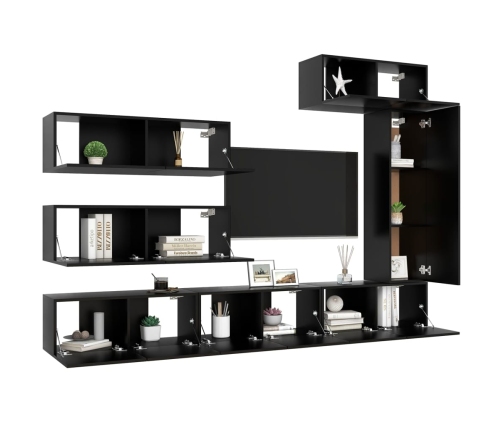 Set de muebles de salón TV 7 piezas madera de ingeniería negro