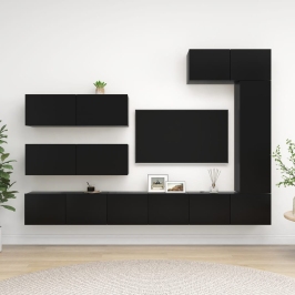 Set de muebles de salón TV 7 piezas madera de ingeniería negro