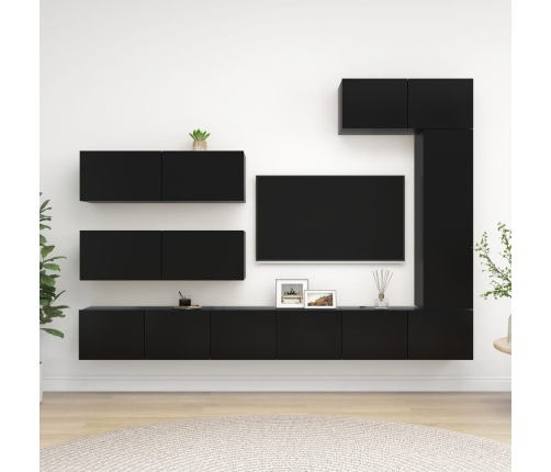 Set de muebles de salón TV 7 piezas madera de ingeniería negro