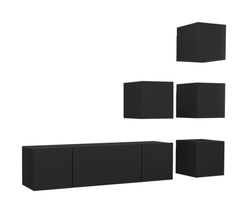 Set de muebles de salón TV 6 piezas madera ingeniería negro