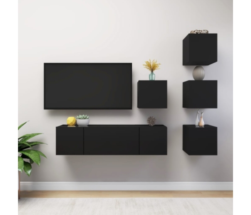 Set de muebles de salón TV 6 piezas madera ingeniería negro