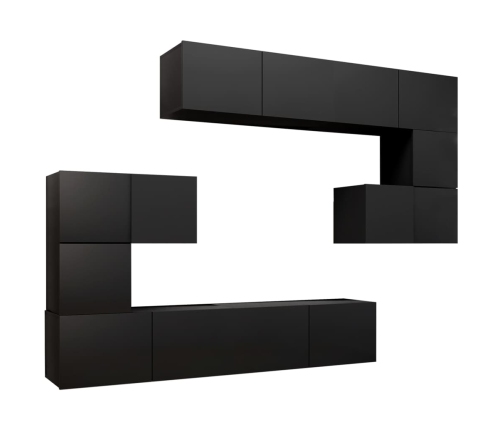 Set de muebles de salón TV 8 piezas madera ingeniería negro