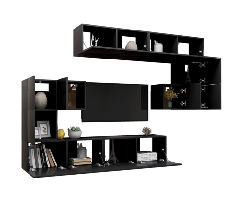 Set de muebles de salón TV 8 piezas madera ingeniería negro