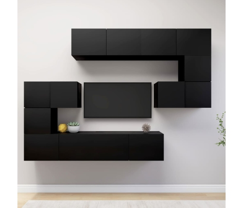 Set de muebles de salón TV 8 piezas madera ingeniería negro