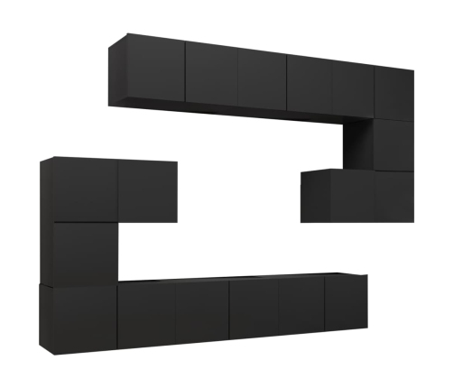 Set de muebles de salón TV 10 piezas madera ingeniería negro