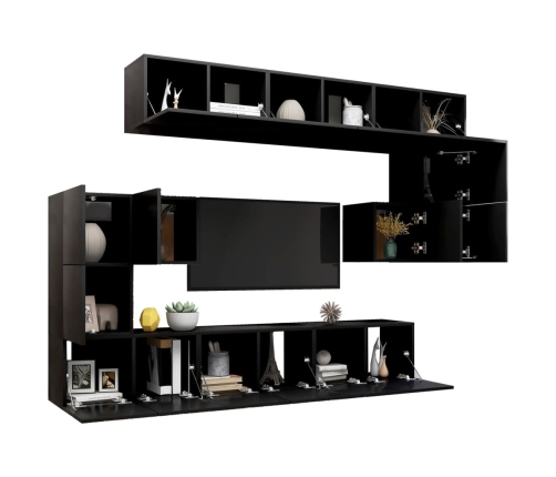 Set de muebles de salón TV 10 piezas madera ingeniería negro