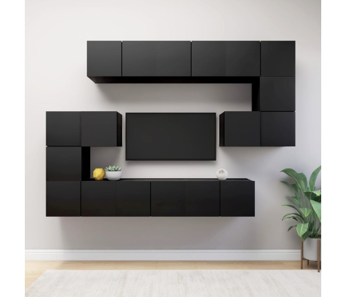 Set de muebles de salón TV 10 piezas madera ingeniería negro