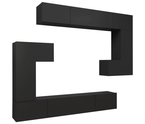 Set de muebles para TV 8 piezas madera contrachapada negro