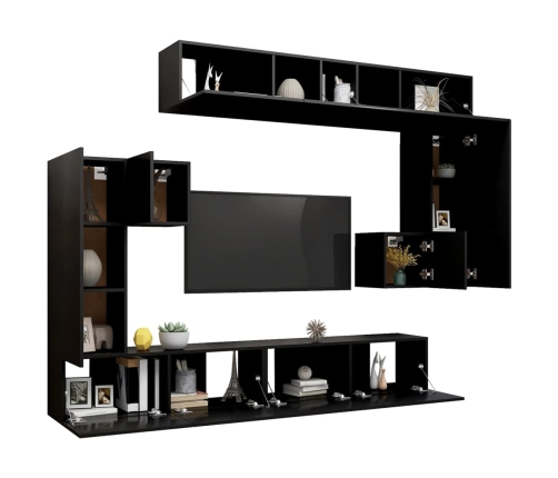 Set de muebles para TV 8 piezas madera contrachapada negro