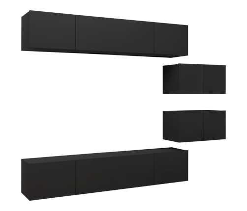 Set de muebles de salón TV 6 piezas madera ingeniería negro