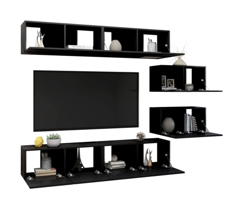 Set de muebles de salón TV 6 piezas madera ingeniería negro