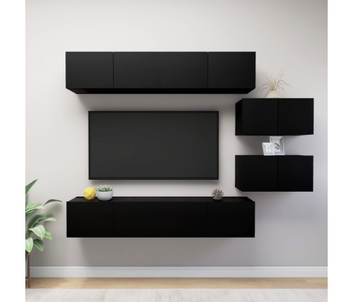 Set de muebles de salón TV 6 piezas madera ingeniería negro