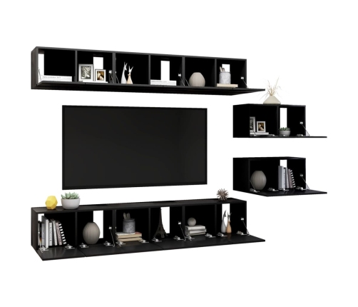 Set de muebles de TV salón 8 piezas madera contrachapada negro