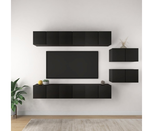 Set de muebles de TV salón 8 piezas madera contrachapada negro