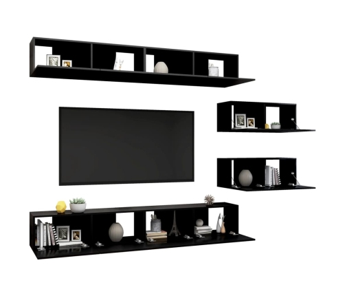 vidaXL Set de muebles de TV salón 6 piezas madera contrachapada negro