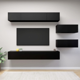 Set de muebles de TV salón 6 piezas madera contrachapada negro