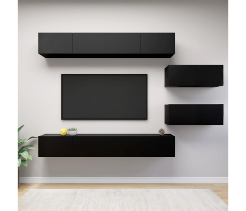 vidaXL Set de muebles de TV salón 6 piezas madera contrachapada negro