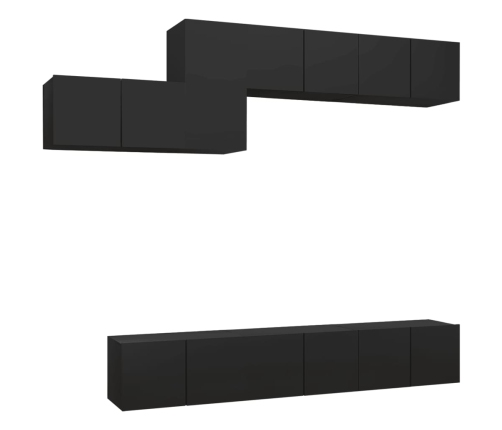 Set de muebles de salón TV 7 piezas madera de ingeniería negro