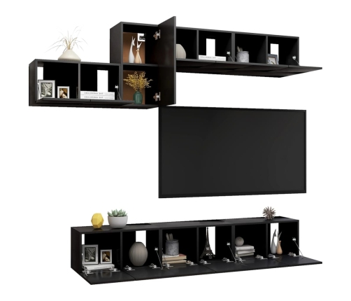 Set de muebles de salón TV 7 piezas madera de ingeniería negro