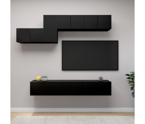 Set de muebles de salón TV 7 piezas madera de ingeniería negro