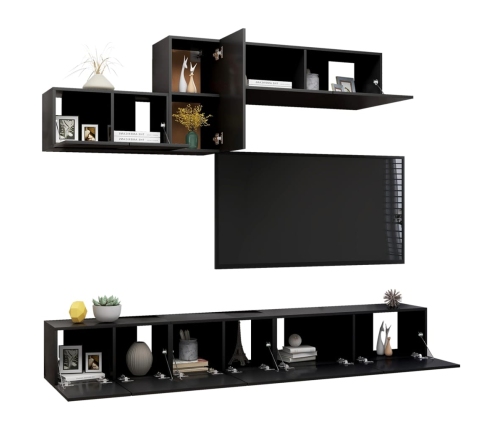 Set de muebles de salón TV 6 pzas madera de ingeniería negro