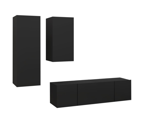 Set de muebles de salón TV 4 piezas madera ingeniería negro