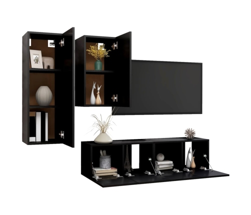 Set de muebles de salón TV 4 piezas madera ingeniería negro