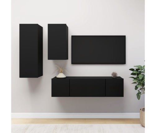 Set de muebles de salón TV 4 piezas madera ingeniería negro