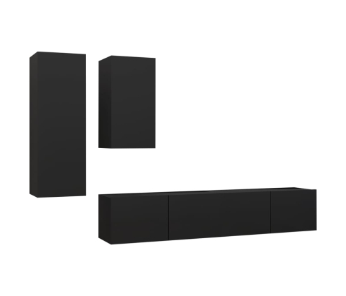 Set de muebles de TV salón 4 piezas madera contrachapada negro