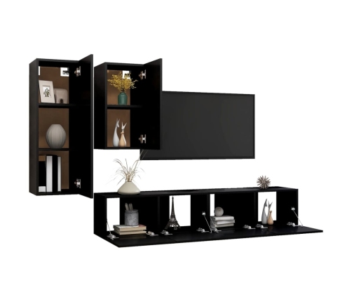 Set de muebles de TV salón 4 piezas madera contrachapada negro