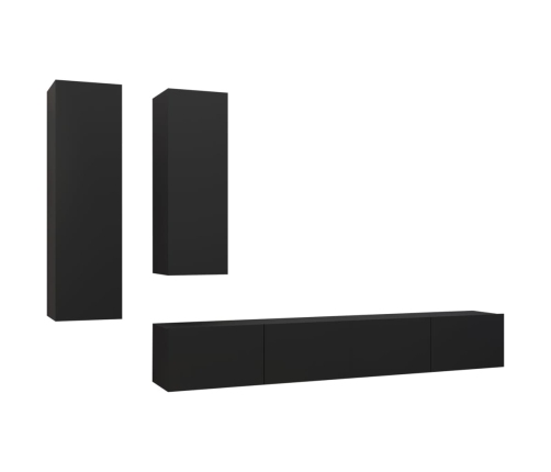 Set de muebles de TV salón 4 piezas madera contrachapada negro