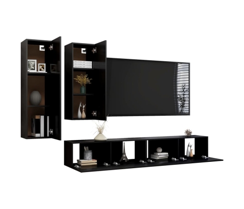 vidaXL Set de muebles de TV salón 4 piezas madera contrachapada negro