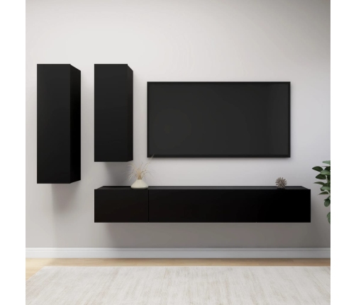 Set de muebles de TV salón 4 piezas madera contrachapada negro